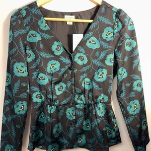 J.Crew Teal Floral Peplum Blouse NWT Size 00